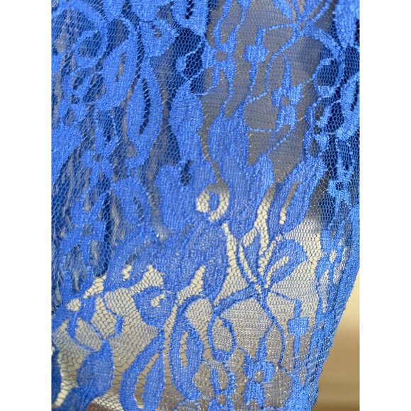 Slinky Brand Top Women L Blue Floral Cardigan Mesh Mature Coastal Preppy Boho - Picture 8 of 10